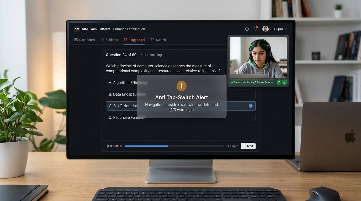 AIM Exam Website Anti-Cheat and Camera Monitoring Interface